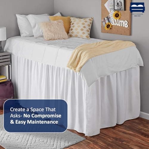 Cottingon Dorm Room Bed Skirt, 100% Microfiber, White, Twin XL-36'' Drop 7