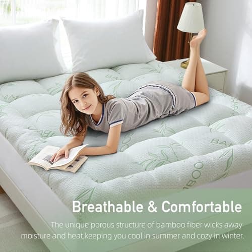 Extra Thick Mattress Topper Queen Size, Waterproof Soft Viscose Derived from Bamboo, Pillow Top Mattress Pad, Mattress Cover 1000GSM Filling with Deep Pocket for Back Pain Relief 7