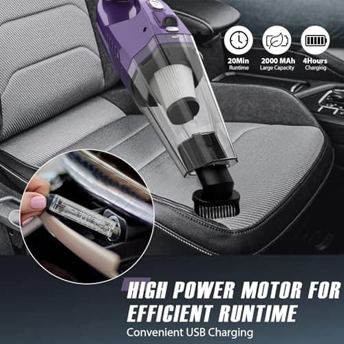 Handheld Vacuum Cordless,Car Vacuum Cleaner Portable Wireless with Powerful Suction/Multi Accessories,Low-Noise Lightweight Mini Hand Vacuum Cordless Rechargeable for Car,Office and Home Cleaning 8