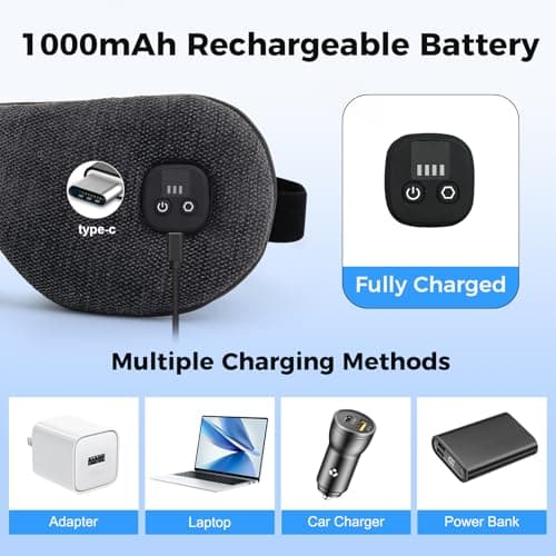 Telepepe Heated Eye Mask for Dry Eyes, Cordless Warm Eye Compress, 4 Heat Levels, 4-Level Timing, 1000mAh Rechargeable, Blepharitis, Styes, Washable Cover, Travel, Gifts for Family(Black) 6