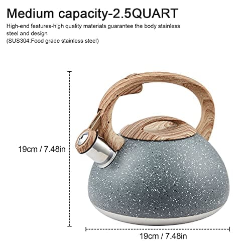 s-p Whistling Tea Kettle Stainless Steel Teapot,Teakettle for Stovetop Induction Stove Top,Fast Boiling Heat Water Tea Pot 2.2 Quart(Gray) 5