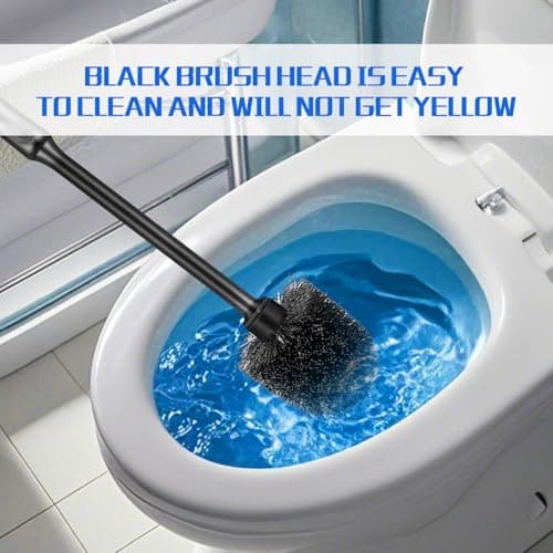 2 Pack Toilet Brush and Holder Set, Long Handle, Non-Slip Grip, Nylon Bristles, Deep Cleaning for Bathroom, Toilet Scrubber- Black 5