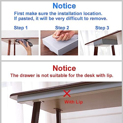LuluEasy 2 Pack Under Desk Drawer Self-Adhesive Desktop Storage Organizer, Hidden Attachable Slide Out Desk Drawer, Under Table Tray for Pencil Pen Stationery Office Organization, White 6