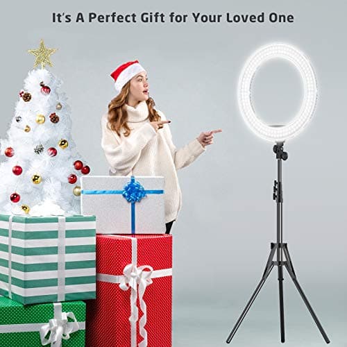 18 inch Ring Light with Stand,60W Bi-Color 3000-5800K Professional Ring Lights with Tripod for Makeup Vlog, Tattoo Large Ring Light for Phone Camera Tablet 7