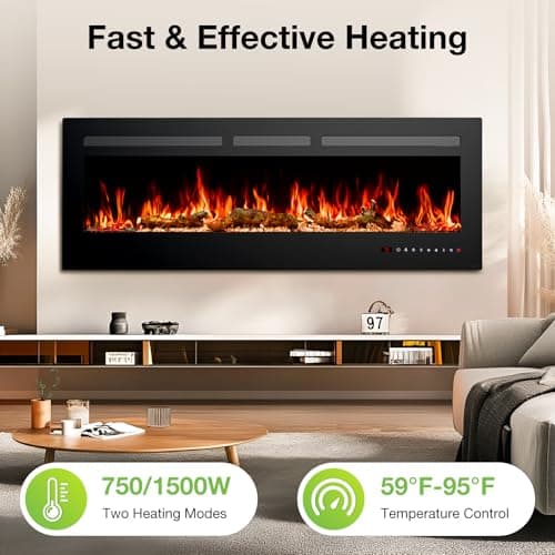 DUMOS Electric Fireplace Wall Mounted/Recessed/Free Standing 50 Inch Space Heater with Remote Control Adjustable Flame Colors Touch Screen Energy Saving 2