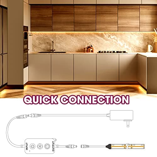 EMITEVER LED Strip Light Warm White 3000K 16.4ft,24V DC COB Dimmable Tape Lights with RF Controller,Premium High Density Power Adapter,1600LEDs Suitable for Bedroom,Kitchen Cabinets,Indoor Use 7