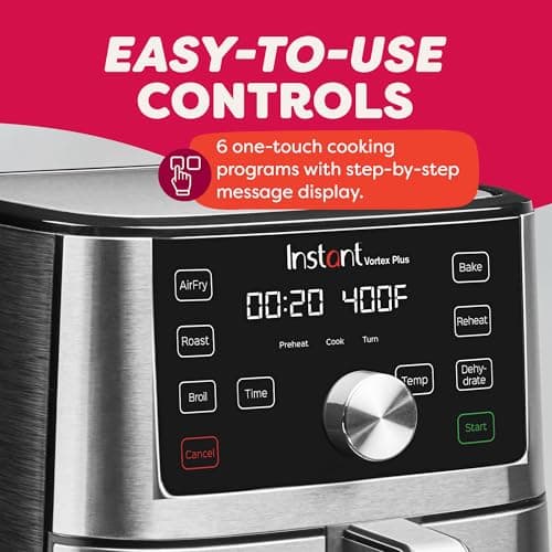 Instant Pot 6QT VORTEX Plus Air Fryer, 6-in-1, Air Fry, Broil, Dehydrate, Crisp, Roast, Reheat, Bake, Dishwasher-Safe Airfryer basket, from the Makers of Instant Pot, Stainless Steel 5
