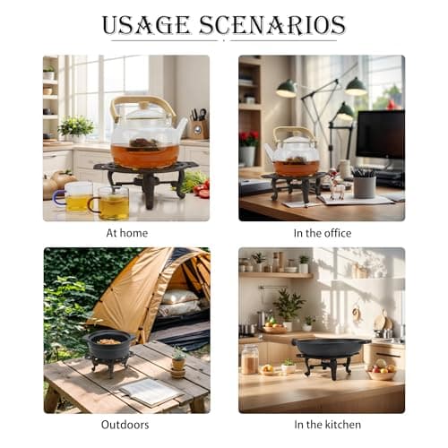 Linton Arts Cast Iron Teapot Warmer, Tea Pot Warmer with Tealight Holder, Portable Wind-Resistant Tea Pot Warmer Base with Candles & Pinch Mitts, for Heat Food Coffee Milk or Tea 7