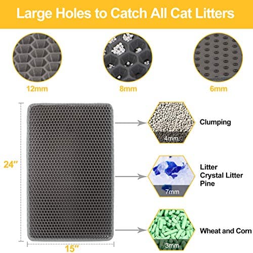 LeToo Cat Litter Mat Grey Trapping for Litter Box, No Slip & Large, Urine & Waterproof, Honeycomb Double Layer Anti Tracking Kitty Mats, No Phthalate, Washable Easy Clean (24" x 15", Grey) 5