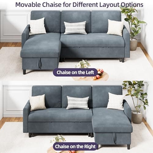 Sofa Couch, Sofa Bed- 2 in 1 Pull Out Couch Bed with Storage Chaise for Living Room, Sectional Sofa Couch ，Grey 5