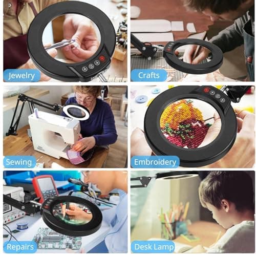 Coyeth 10X Magnifying Glass with Light and Clamp, Real Glass Stand Lighted Magnifier, 5 Color Modes Stepless Dimmable LED Desk Lamp Hands Free for Crafts Hobby Reading Painting Sewing Close Work 7