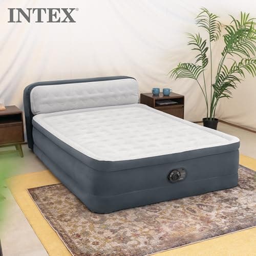Intex 64447ED Dura-Beam Deluxe Ultra Plush Air Mattress with Headboard: Fiber-Tech – Queen Size – Built-in Electric Pump – 18in Bed Height – 600lb Weight Capacity 9