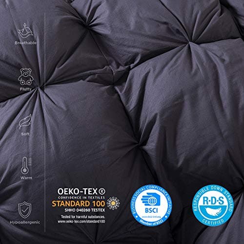 Luxurious All-Season Goose Down Comforter King Size Duvet Insert, Classic Gray, Premium Baffle Box, 1200 Thread Count 100% Egyptian Cotton Cover, 65 oz Fill Weight (King, Gray) 7