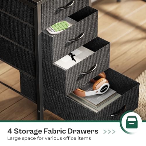 Huuger 47 Inch Computer Desk with Power Outlets and LED Lights, Gaming Desk with 4 Drawers, Office Desk with Monitor Stand, Study Work Home Office, Small Spaces, Black 5