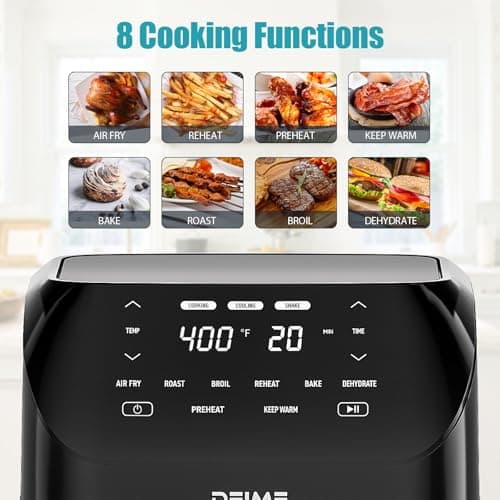 Air Fryer 6.2 QT Large Capacity Oilless Hot Air Fryers Oven 1500W Healthy Cooker with 8 Presets, Digital LCD Touch Screen, Visual Cooking Window, Non-Stick Basket, Included Recipe (Black-M) 2