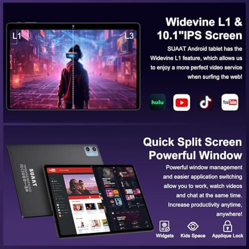 SUAAT 2025 Tablet 10 inch Android 14 Tablets with Keyboard Mouse, 20GB RAM 128GB ROM 2TB Expand 2 in 1 Tablet with Octa-core 6000mAh, HD IPS Display, Widevine L1, 5G WiFi 6, Dual Camera, GMS (Black) 5