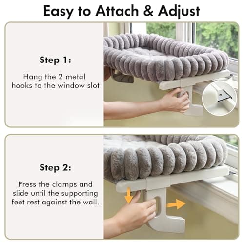 Zoratoo Cloud-Cuddle Cat Window Perch with 4-Sided Bolster, Zipper Design Cushion Window Seat for Window Sill, Sturdy Metal Frame & Easy Assembly Pet Hammock Bed for Indoor Cats (Gray, Large) 8