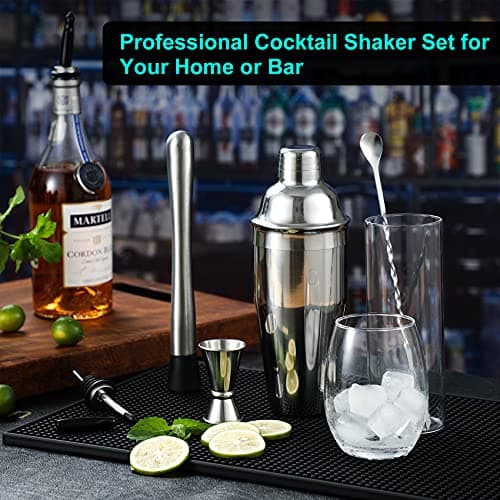 24 oz Cocktail Shaker Set Bartender Kit by Aozita, Stainless Steel Martini Shaker, Mixing Spoon, Muddler, Measuring Jigger, Liquor Pourers with Dust Caps and Manual of Recipes, Professional Bar Tools 8