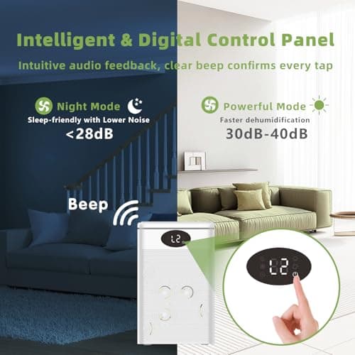 MTOX® Dehumidifier, 75oz Small Quiet Dehumidifiers for Home Bathroom Bedroom Basement RV,Sleep Mode, Auto Shut Off, 7 Colors LED Light, Green and white 6