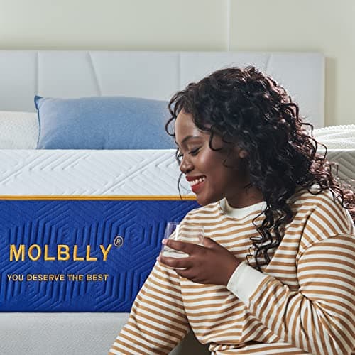 Molblly Queen Mattress, 10 Inch Cooling-Gel Memory Foam Mattress Bed in a Box,Cool Queen Bed Supportive & Pressure Relief with Breathable Soft Fabric Cover,Premium 6