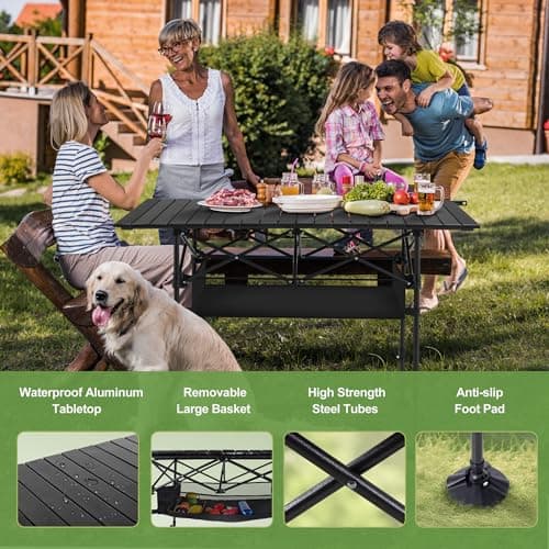 LET'S CAMP Folding Camping Table, Portable Aluminum Roll-up Picnic Backpacking Table with Adjustable Height, Large Storage and Carrying Bag for Picnic, Camping, BBQ, Party, Backyard, Beach 6