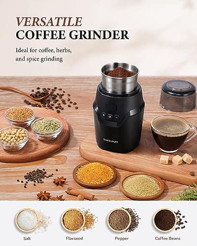 SHARDOR Adjustable Coffee Grinder Electric, Super Silent Electric Coffee Bean Grinder with Time-Memory Adjustment and Multi-Functional Stainless Steel Cup for Spices, Herbs, and Nuts Grinding, Gray 5
