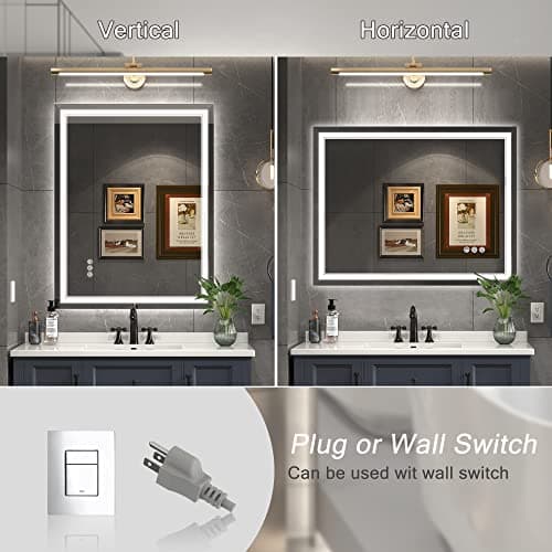 Ratsamee Led Mirror for Bathroom with Front Light and Backlit, Bathroom Mirror with Led Lights, Vanity Mirror with Lights for Wall, Anti-Fog, Dimmable 36" L x 28" W Neutral White（frontlit+Backlit 7