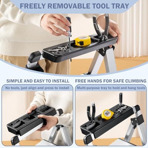 XinSunho 4 Step Ladder, Retractable Handgrip Folding Step Stool with Anti-Slip Wide Pedal, Aluminum Stool Ladders 4 Steps, 330lbs Safety Household Ladder 2