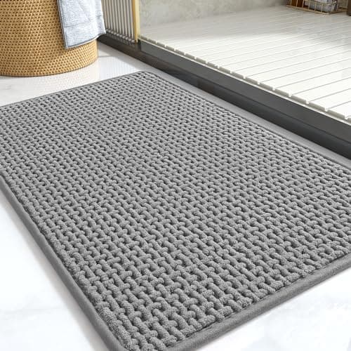COCOER-Chenille Bath Mat-Rubber Backing Bathroom Rugs Non Slip-Super Absorbent Bath Mats for Bathroom Floor-Quick Dry Bathroom Mat Thin Bath Rugs Fit Under Door-Grey 17''x24''