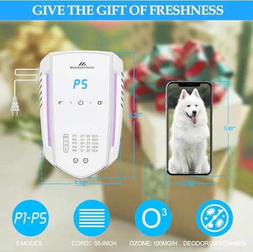 Morrerfresh Ozone Odor Eliminator for Strong Odor 99% Cat Litter Deodorizer Dog Poof Odor Removal Air Ionizers for Home Portable Air Purifier for Pets Toilet Wardrobe Shoe Garage Room Cabinet White 8