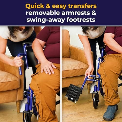 Drive Medical Bariatric Heavy Duty Transport Wheelchair - Enhanced Support for Adults - Reinforced Steel Construction - Comfortable Seating - Easy-Fold Mobility - Smooth Ride Performance - Blue 7