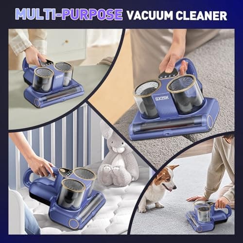 Gxzsk Mattress Vacuum Cleaner, 16kPa Bed Vacuum Cleaner with 253.7nm UV-C Light, Ultrasonic & 140℉ Heating, Dual Cup & Widen Suction Port Handheld Vacuums for Bed, Sofa, Couch, Crib (500W, Corded) 8