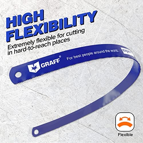 GRAFF 8% Cobalt Premium Hacksaw Blades 12 Inch for Stainless Steel and Metal Cutting 24 tpi - Handsaw Blades Replacement Bi-Metal 6