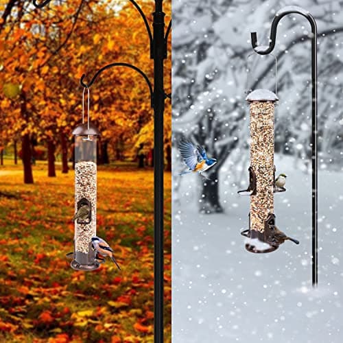 Wild Bird Feeder Classic, Witacles 17 Inch Tube All Metal Steel Hanger, for Garden Yard Outdoor, 4 Feeding Ports, Seed is not Included (Brown) 5
