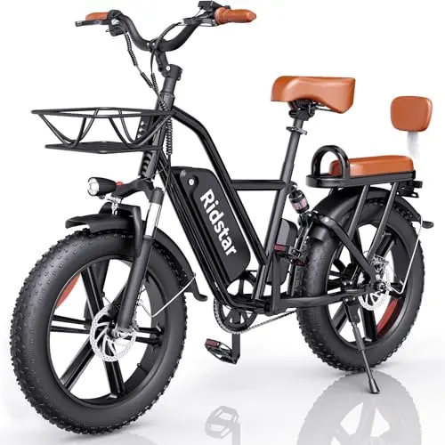 Ridstar 1000W Electric Bike for Adults,30MPH 30-70Miles 48V 15AH Removable Battery Ebike 20" x 4.0 Fat Tire Beach Mountain Commuting Electric Bicycles 2 Seater W/Fork Suspension UL2849