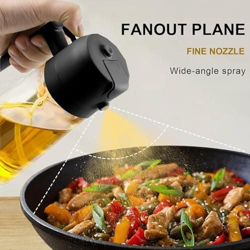 2 in 1 Upgraded Food-grade Oil Dispenser and Mister, 16oz/470ml for Cooking, Olive Oil Sprayer Bottle with Brush for Air Fryer, Salad, BBQ (Black) 5