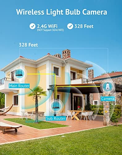 LaView 4MP Bulb Security Camera 2.4GHz,360° 2K Security Cameras Wireless Outdoor Indoor Full Color Day and Night, Motion Detection, Audible Alarm, Easy Installation, Compatible with Alexa 9