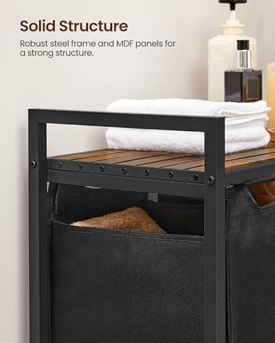 VASAGLE Laundry Hamper, Laundry Basket, Laundry Sorter with 3 Pull-Out and Removable Bags, Shelf, Metal Frame, 3 x 10.6 Gallons (40 L), 36.4 x 13 x 28.4 Inches, Ink Black and Rustic Brown UBLH301B01 8