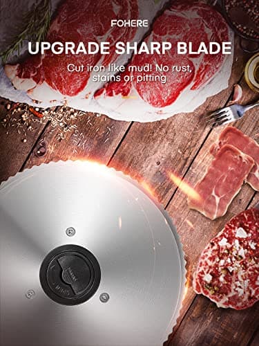 FOHERE 200W Meat Slicer Machine for Home, Electric Food Slicer with Two 7.5" Sharp Stainless Steel Blade(Serrated + Smooth) 0-15mm Precise Thickness Deli Meat Slicer for Bread Fruit Vegetable(Silver) 8