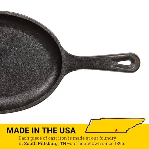 Lodge 10 x 7.5 Inch Cast Iron Oval Serving Griddle - Cast Iron Fajita Pan with Signature Teardrop Handle - Fajita Skillet for Use in the Oven, on the Stove, or on the Grill or Over a Campfire - Black 6