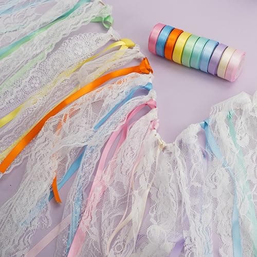 MEEDEE Pastel Rainbow Ribbon Assortment Satin Rainbow Colored Ribbon 3/8" X 50 Yards for Crafts, Gift Wrapping, Party Decoration, DIY Handmade Hair Bows 6