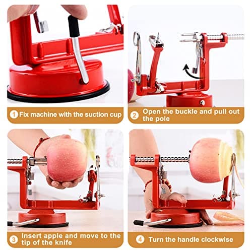 Apple Peeler Slicer Corer with Stainless Steel Blades and Powerful Suction Base for Apples Pears Potatoes(Red) 5