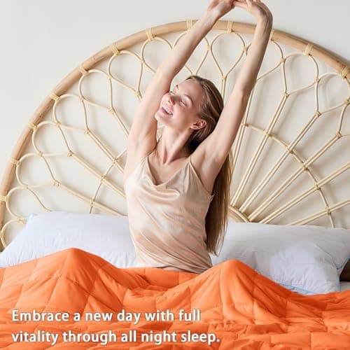 yescool Weighted Blanket for Adults (20 lbs, 60” x 80”, Orange) Cooling Heavy Blanket for Sleeping Perfect for 190-210 lbs, Queen Size Breathable Blanket with Premium Glass Bead, Machine Washable 5