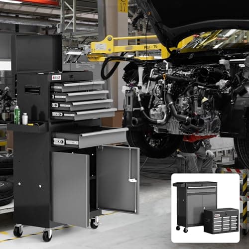 Tool Chest 7-Drawer | 40'' H Rolling Tool Chest with Wheels | Detachable Top Metal Tool Box | Garage Storage Cabinet for Repair Room,Warehouse | Rolling Tool Box with Hooks,Liners,Tray Divider | Black 7