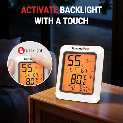 TempPro Hygrometer Thermometer for House, Bluetooth Room Indoor Greenhouse Thermometer Monitor Up to 260FT, Backlit Humidity Meter Temperature Sensor with 2-Year Data Export(Previously ThermoPro) 6
