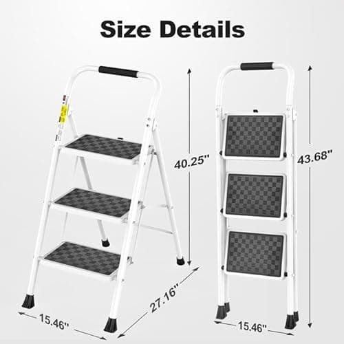 HBTower 3 Step Ladder,3 Step Stool for Adults Folding Step Stool with Cushioned Handle with Wide Anti-Slip Pedal Ergonomic Design 7