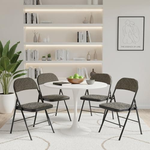 DUMOS 2 Pack Folding Chairs with Padded Cushion and Back - Fabric Stackable Portable Dining Chairs Set, for Home and Office, Conference, Wedding, Party, Patio, Garden, for Indoor Outdoor, Black Grey 7
