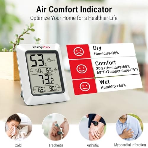 TempPro TP50 2 Pieces Digital Hygrometer Indoor Thermometer Room Thermometer and Humidity Gauge with Temperature Humidity Monitor(Previously ThermoPro) 3