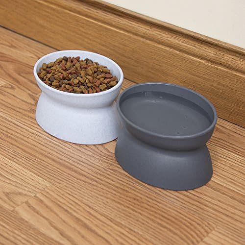 Kitty City Elevated Cat Bowls (Set of 2), Whisker-Friendly Raised Cat Food & Water Dishes, Modern Pedestal Design, Dishwasher Safe, 6.5 oz Each – White & Gray 5