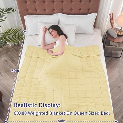 yescool Weighted Blanket for Adults (20 lbs, 60” x 80”, Yellow) Cooling Heavy Blanket for Sleeping Perfect for 190-210 lbs, Queen Size Breathable Blanket with Premium Glass Bead, Machine Washable 2